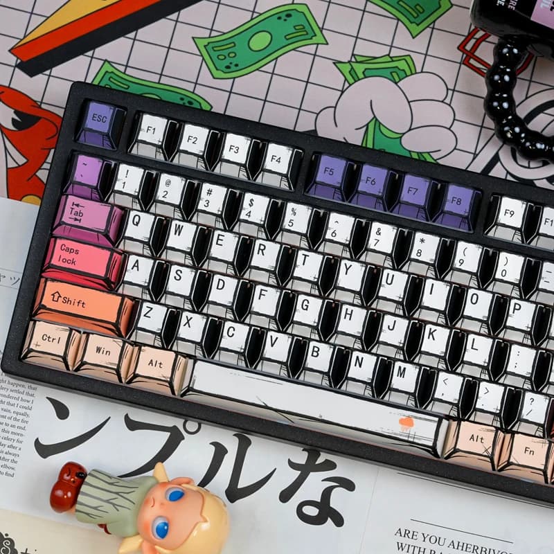 130 Keys PBT Keycaps, Japanese Manga Style Keycaps Cherry Profile, Dye Sublimation Custom Key Caps Set For Mechanical Keyboard