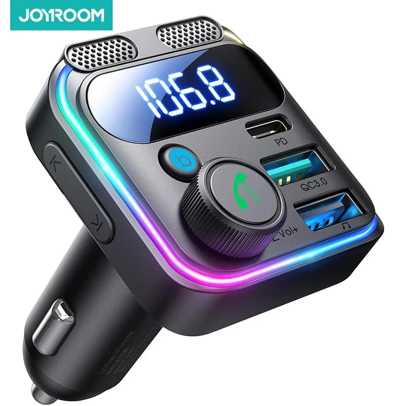 JOYROOM 2024 Bluetooth 5.3 FM Transmitter for Car 48W PD and QC3.0 Adapter for Car Charger Bluetooth and U disc, Dual Microphones Called in speaker