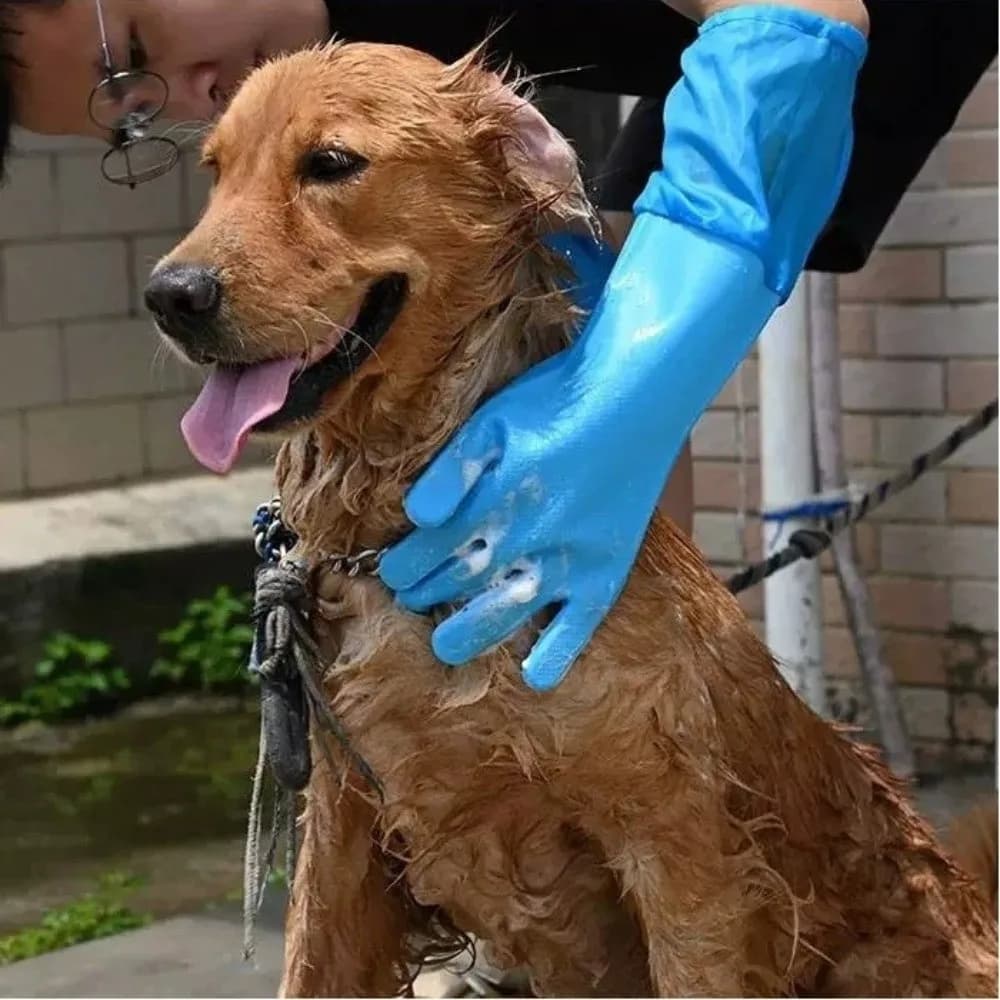 Guanto in Silicone Morbido per la Pulizia e la Toelettatura degli Animali Domestici, Anti-Morso, per Massaggio Cani e Gatti, Guanto Allungato per il Bagno e la Pulizia