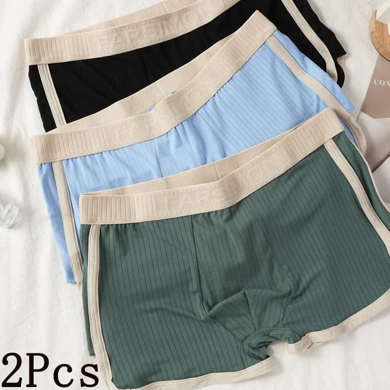 2 Pz/pacco 100% Cotone Solido A Righe Boxer da Uomo Sexy Maglia Traspirante U Biforcazione Biancheria Intima Alta Elastico Allargare Cintura Mutande