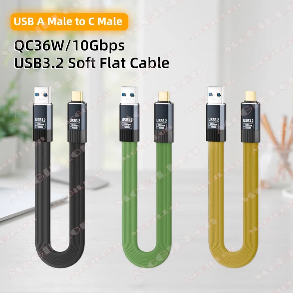USB3.2 cable from 10 Gbps USB A to C 3A type 36 W QC3.0 Quick charging for Samsung NVMe hard drive Soft flat cable Android external data