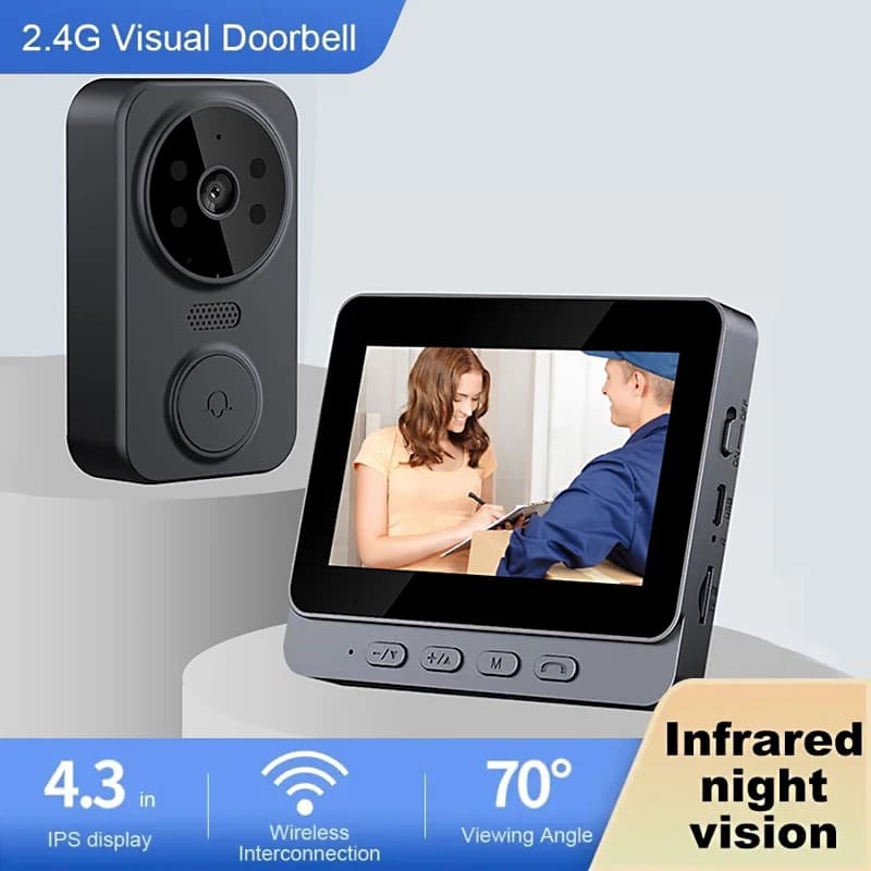 Wireless Video Intercom Doorbell Night Vision 4.3Inch IPS Screen WiFi Visual Doorbell Camera Smart Home Security Video Door Bell