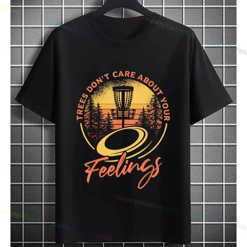 Divertente "Tree Don't Care About Your Feelings" T-shirt grafica stile umorismo da golf a disco T-shirt sportiva casual a maniche corte in cotone 100%