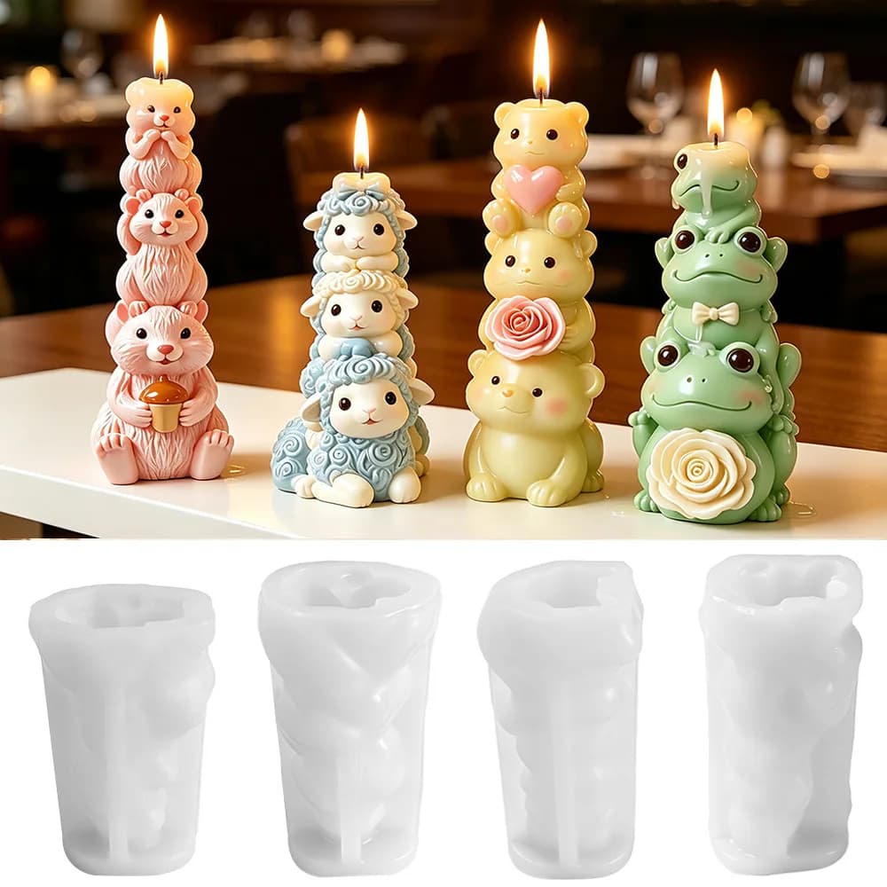 Stackable Animals Silicone Mold Squirrel Sheep Bear Frog DIY Cement Plaster Concrete Clay Pottery Ceramic Epoxy Resin for Aroma