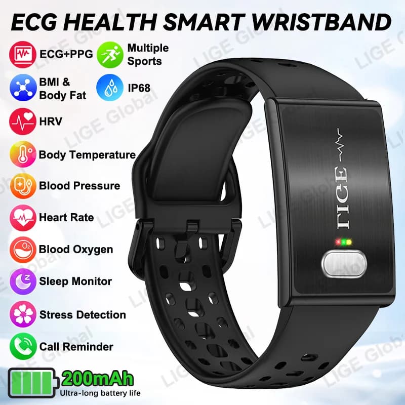 Smartwatch LIGE ECG+PPG per Uomo e Donna con Monitoraggio HRV, Grasso Corporeo, BMI, Pressione Sanguigna, Temperatura Corporea, Grado Infermieristico, Salute e Sport
