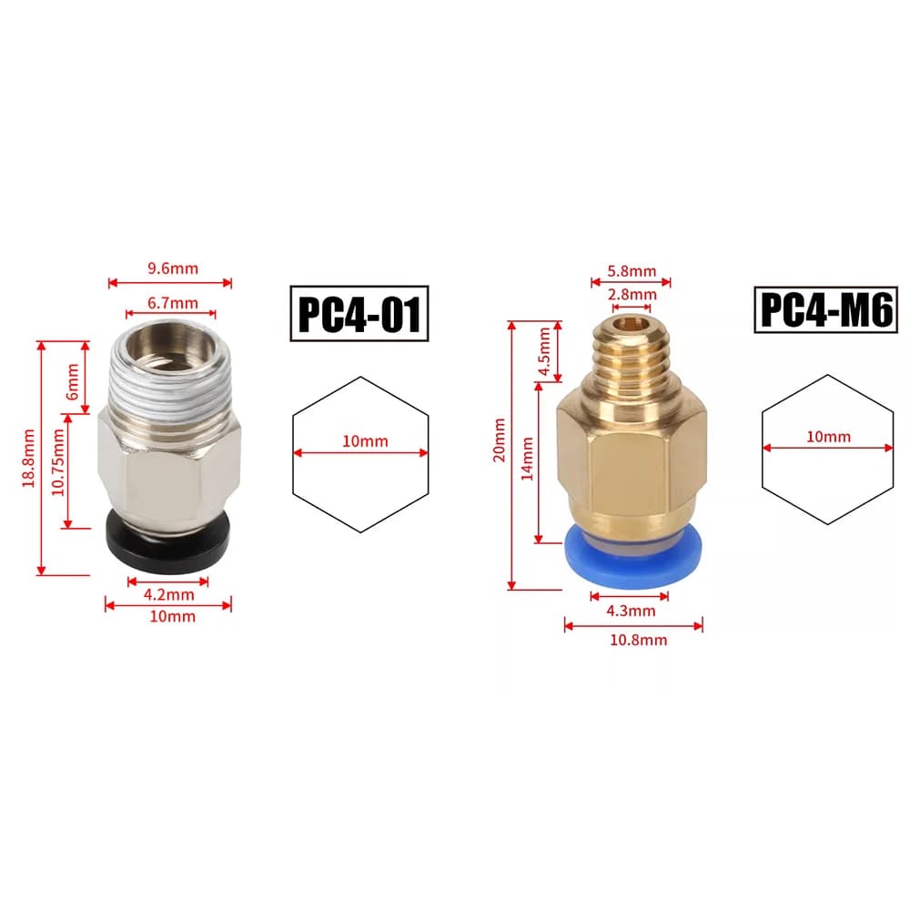 10 pcs/lot PC4-M10 Pneumatic Connectors For 3D Bowden Quick Jointer 3D Printer Parts 1.75/3mm PC4M6 Pipe Fittings PTFE
