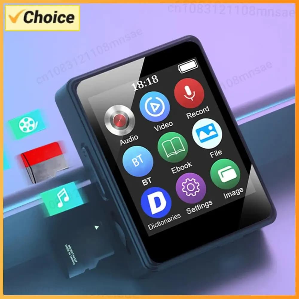 Lettore MP3 portatile da 8/16/32/64 GB Schermo da 1,8 pollici Compatibile con Bluetooth 5.0 Mini lettore MP4 per riproduzione video Lettore MP3 sportivo Regalo per bambini