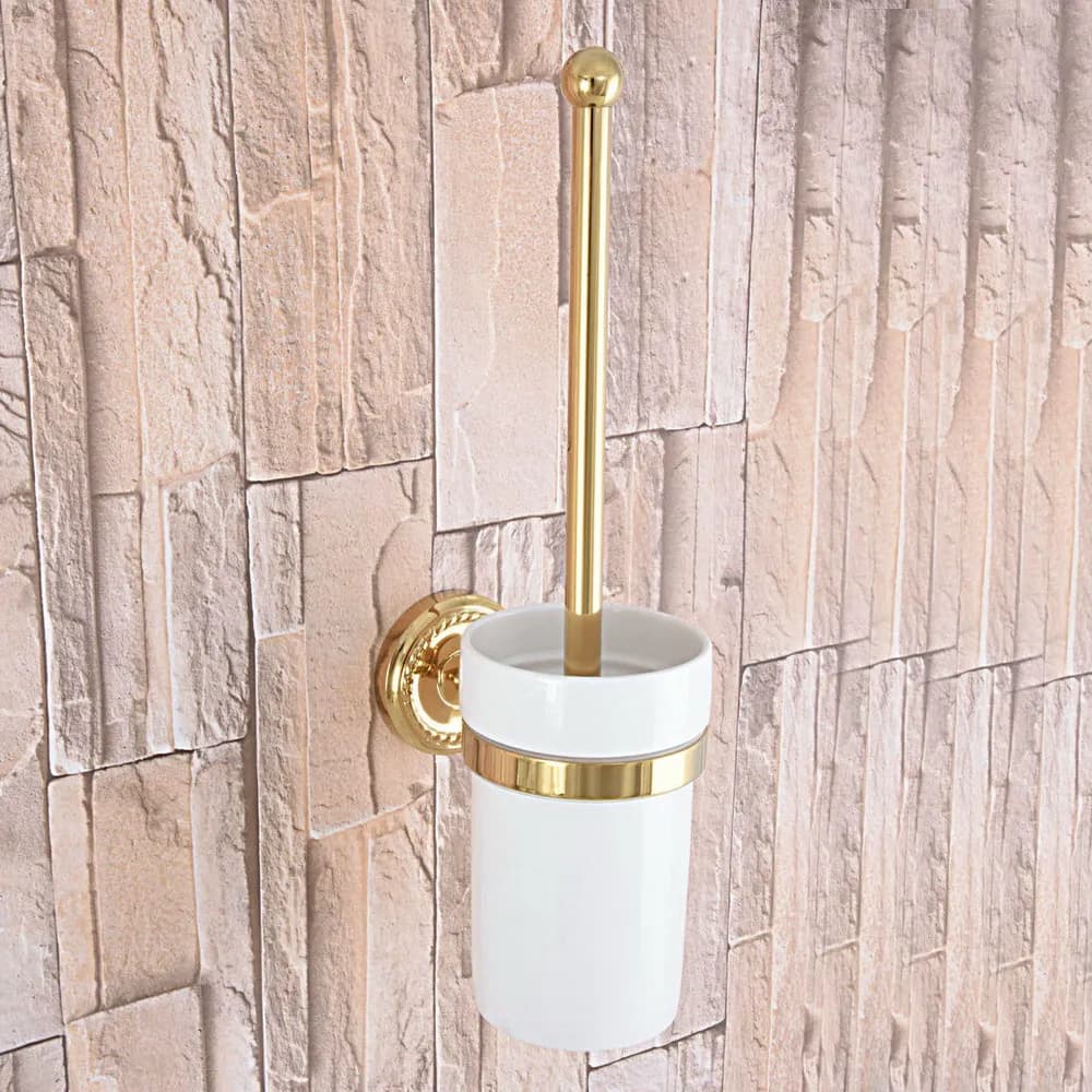 Portascopino per WC, Portascopino in ceramica, Set di accessori per bagno in ottone dorato, Accessori per bagno zba595