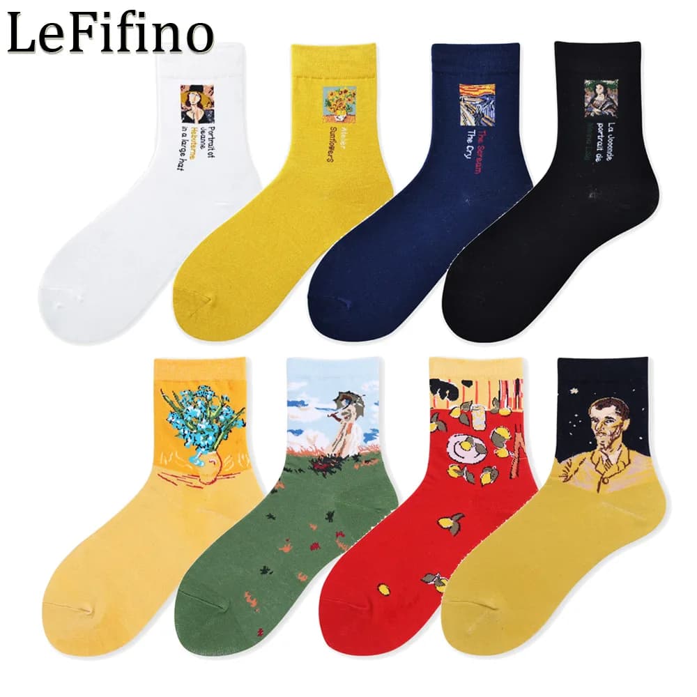 Corea moda donna calzini ucraina elegante calzino di cotone felice Van Gogh/Picasso famoso dipinto a olio creativo calzini artistici in maglia Ne56430