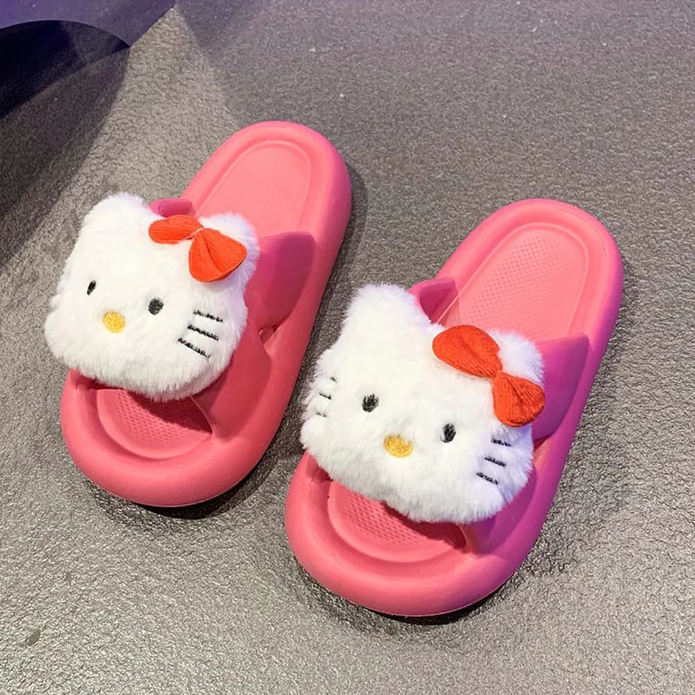 Nuove Ciabatte con Piattaforma Hello Kitty 2025 per Donne, Graziose Ciabatte Rosa in Peluche Antiscivolo con Suola Spessa per il Tempo Libero, Esterno, Estate e Spiaggia