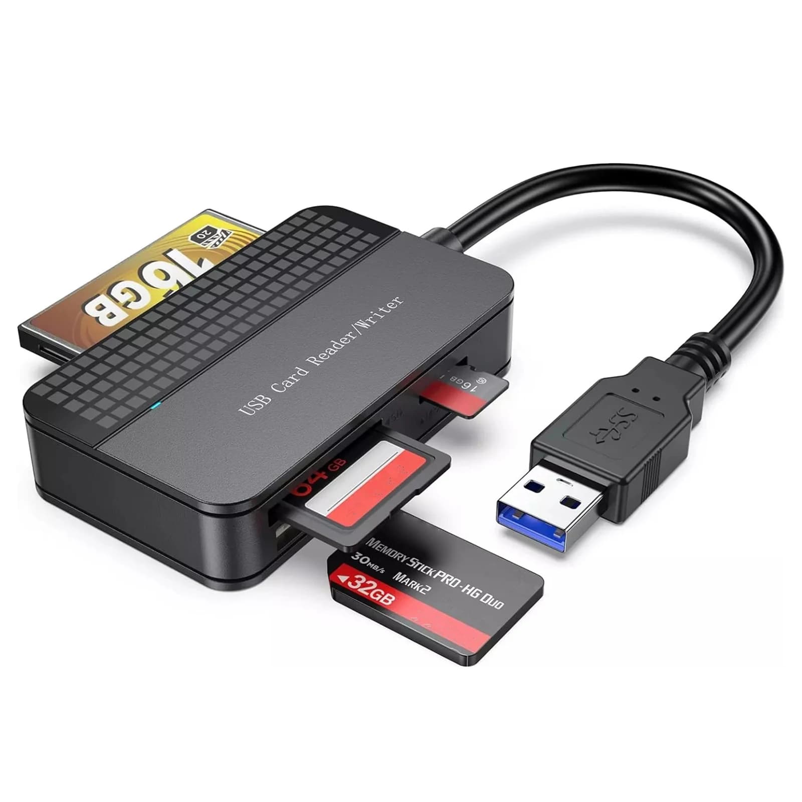 1PC 4 in 1 USB 3.0 Memory Card Reader Hub 5Gbps, SD/TF/CF/MS Adapter, Read 4 Cards Simultaneously for Windows Mac Linux