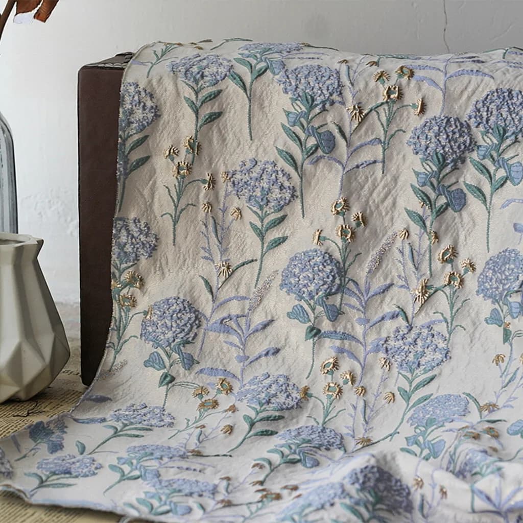 145cm Wide New Blue Dandelion Gold Thread Jacquard Fabric Oil Painting Relief 3D Embossed Elegant Dress Cloth F164