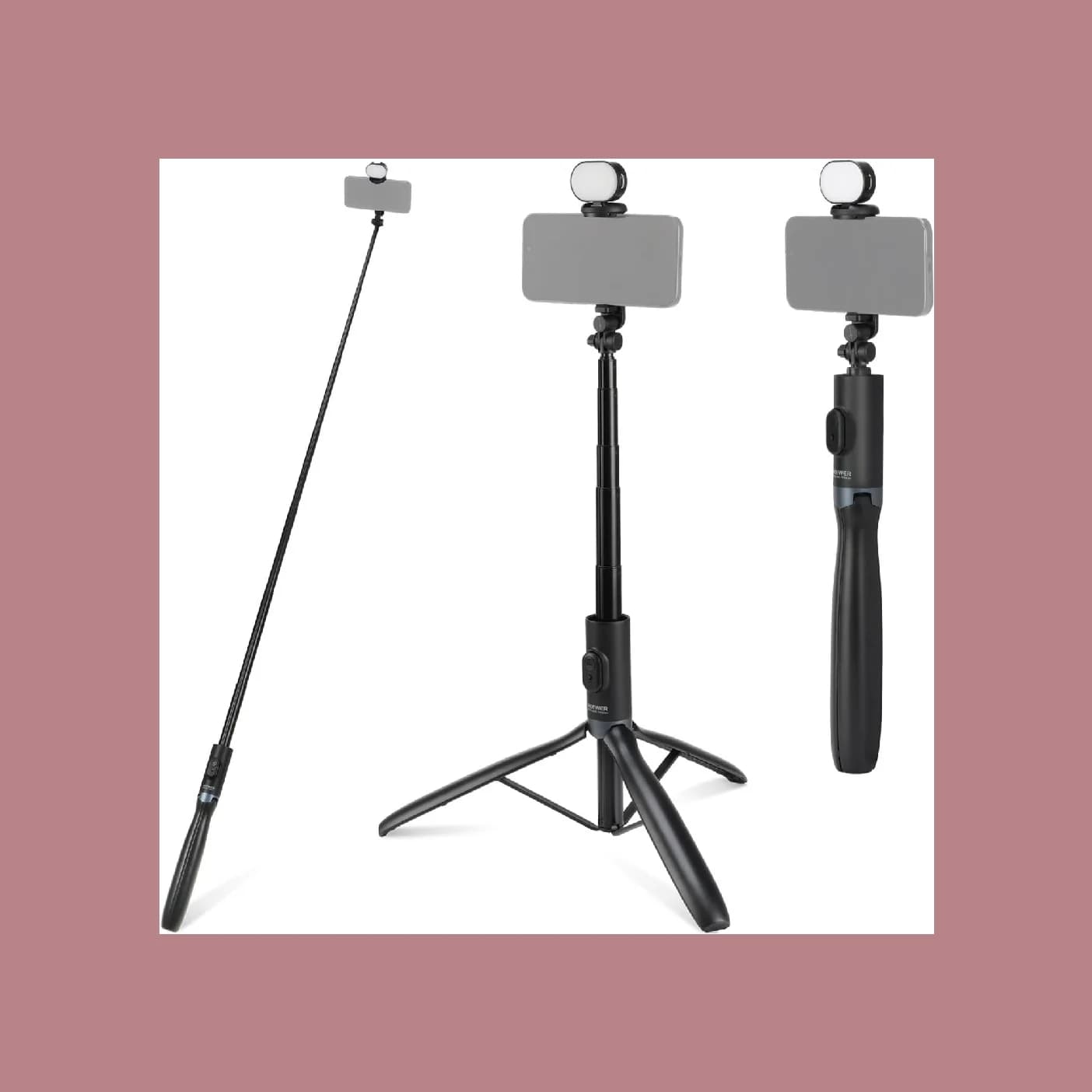 NEEWER 67" Extendable Portable Phone Holder Selfie Stick Tripod with Light & Remote for iPhone Samsung Android Video Recording