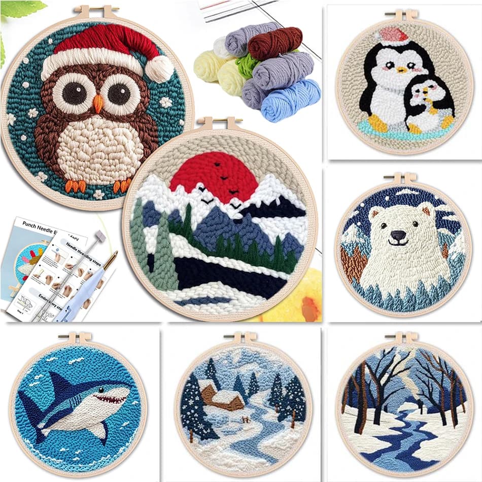 Punch Needle Kit for Adults Beginners animals Easy yarn painting punch needle Embroidery Starter Set DIY Craft Gift for Women