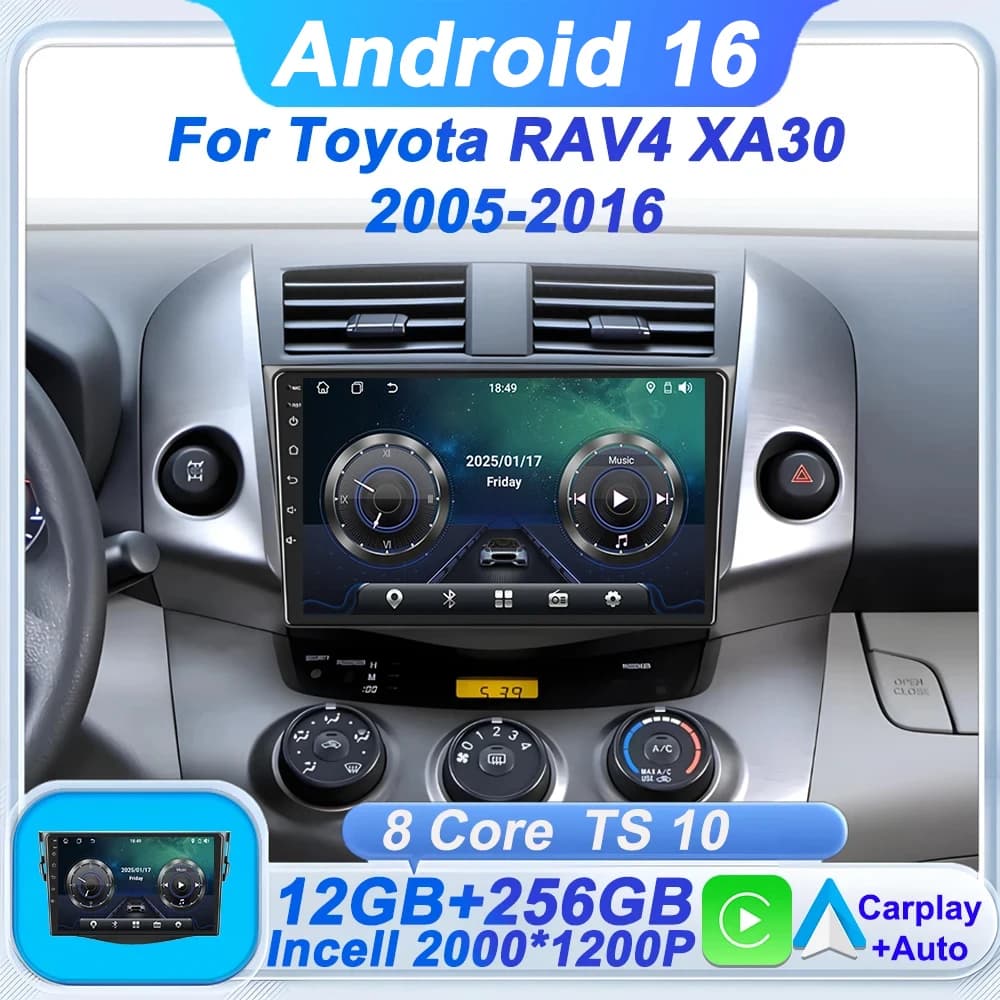 Autoradio 2din Android 16 with video player for Toyota RAV4 XA30 2005 2006 2007 2008-2016, GPS navigation, WiFi 5G, Carplay.