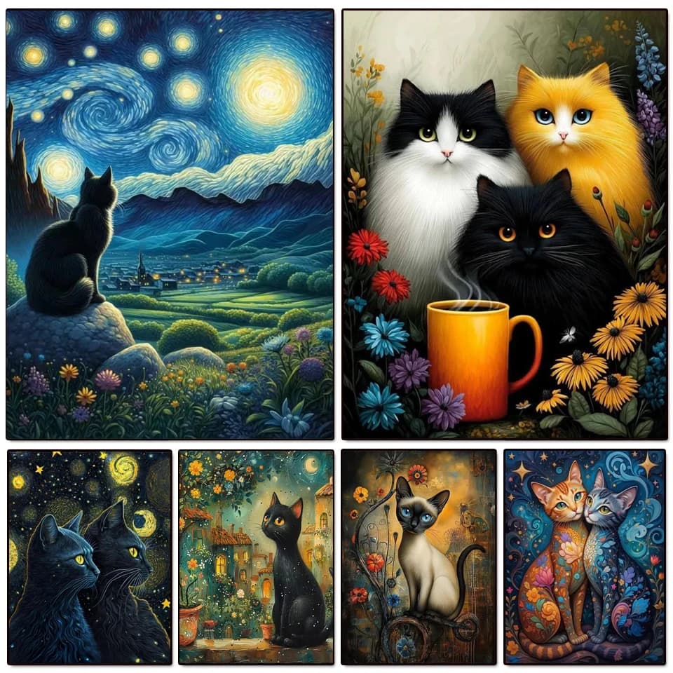 5D DIY Diamond Mosaic Cute Cat Animal Full Square Round Diamond Painting Kits Room Art Craft Rhinestone Diamond Embroidery
