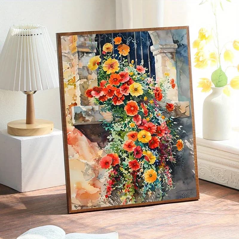 DIY Oil Painting By Numbers Kit Window Blooms Acrylic Paint By Numbers Diy Numbers Painting Art on Canvas By Numbers
