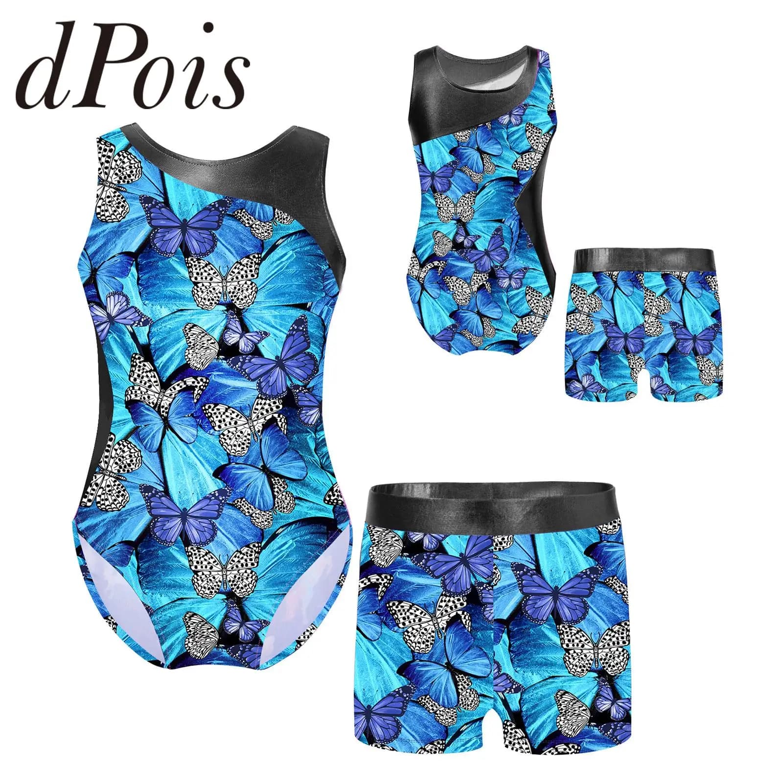 Body da danza classica con stampa per bambina con pantaloncini senza maniche Pattinaggio Tuta sportiva Abbigliamento da ballo Abiti da ginnastica per bambini