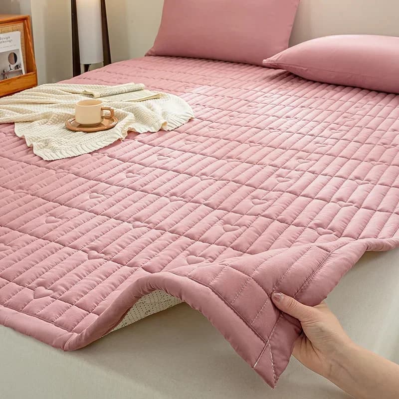 Materasso addensato trapuntato in cotone lavato rosa romance cuore materassino 150 cm lenzuolo protezione letto pad queen king size