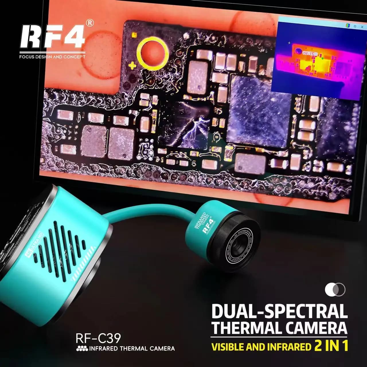 Termometro da cortocircuito per fotocamera termica dual-spectral con fotocamera per microscopio HDMI RF4 4K per la riparazione della scheda madre RF-C39