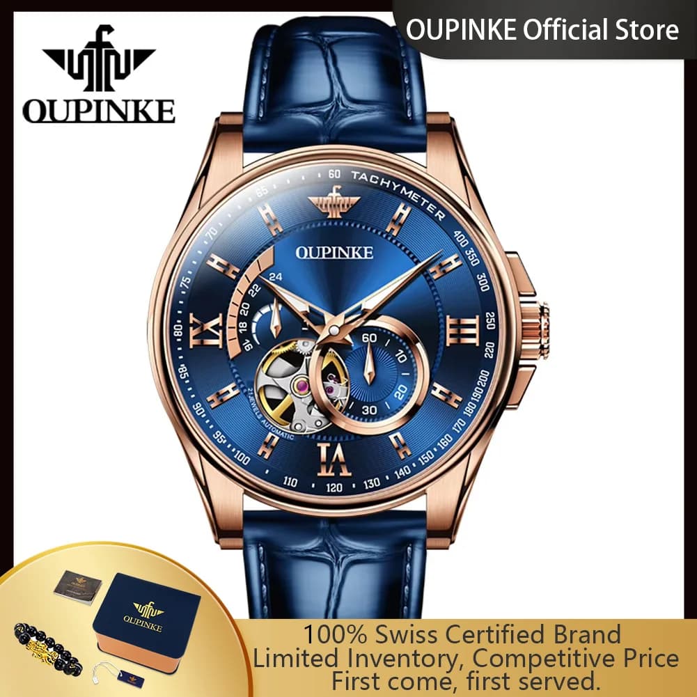OUPINKE 3222 Orologio Automatico Originale da Uomo con Cinturino in Vera Pelle, Impermeabile 5 Bar, Movimento Giapponese, Elegante Orologio da Polso Business