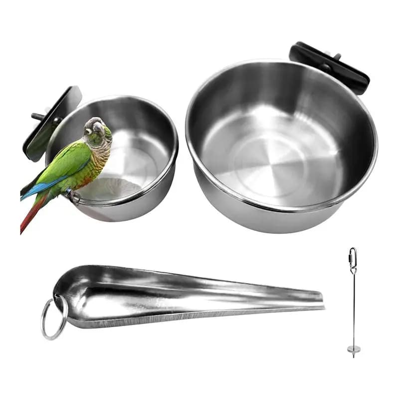 ABLU-4 Pezzi Ciotole per Alimentazione Uccelli in Acciaio Inox, Mangiatoia per Uccelli, Ciotole per Cibo e Acqua per Pappagalli con Morsetto, Supporto per Ciotole per Gabbie di Animali Domestici