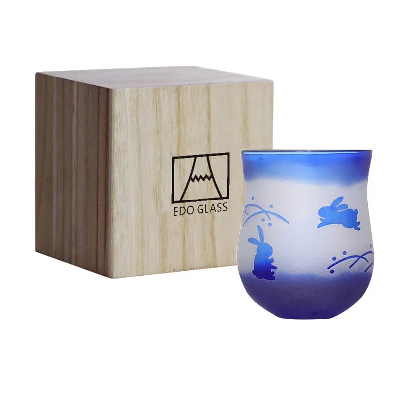 2 pz 2023 stile giapponese Edo Kiriko Blue Rabbit Sake Glass intaglio a mano caleidoscopio piccole tazze da vino Vodka Spirit liquore Cup
