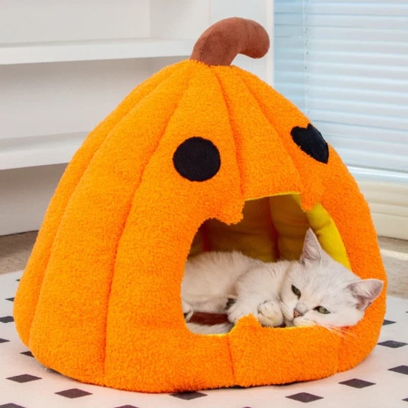 Halloween Pumpkin Velvet Cat Nido, Waterproof Hot Bed for Kittens, Party Decoration, For Pets, Nice Sleeping Bag for Devon