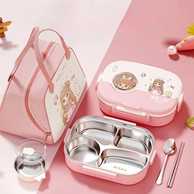 Contenitore Termico per Pranzo Corjane in Acciaio Inox 316, Adatto al Microonde, per Bambini della Scuola Primaria