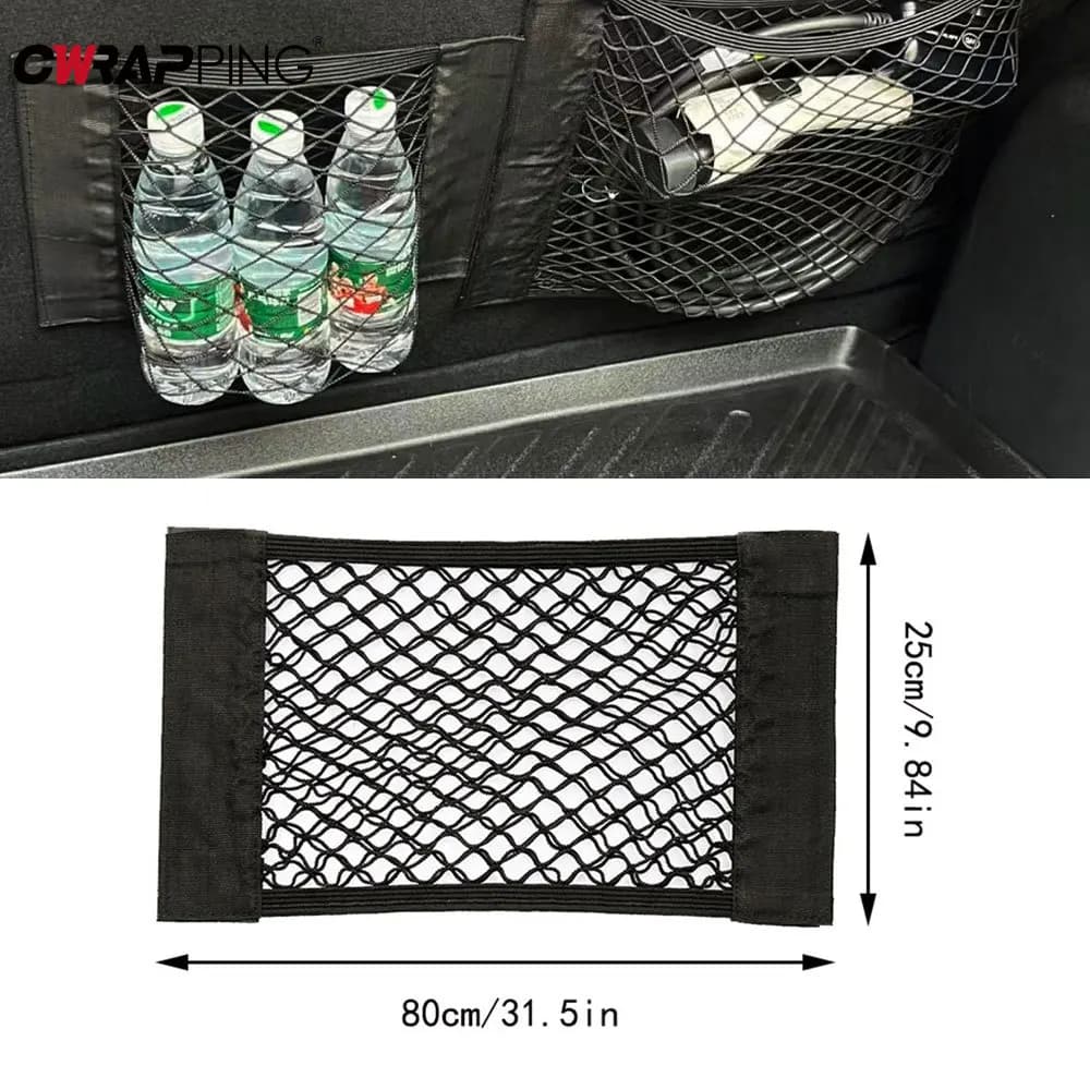 80cm Car Back Rear Trunk Mesh Organizer Net Trunk Seat corda elastica Net Magic Sticker Storage Bag Auto Organizer Seat Back Bag