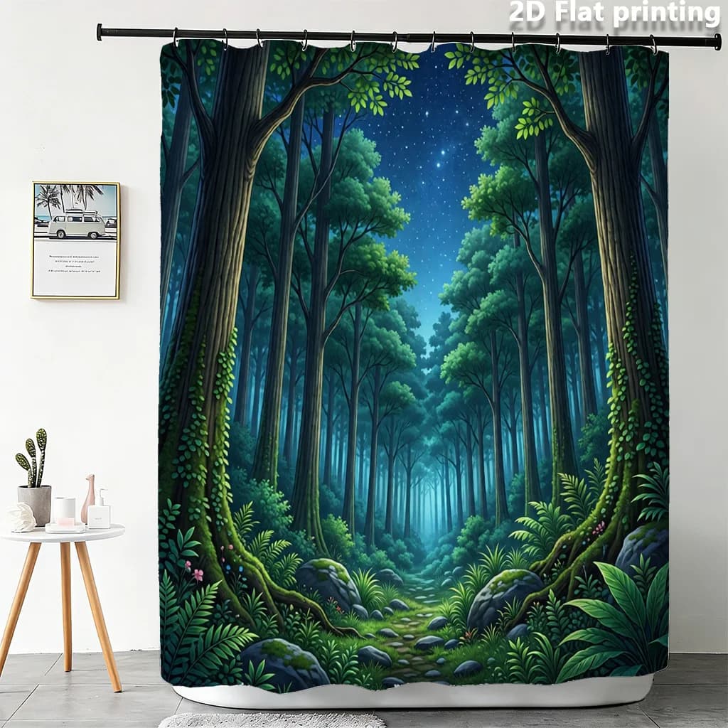 Premium Waterproof Shower Curtain Tropical Forest Scene Deep Woods Enchanted Jungle Bathroom Liner Waterproof Nature Decor Home