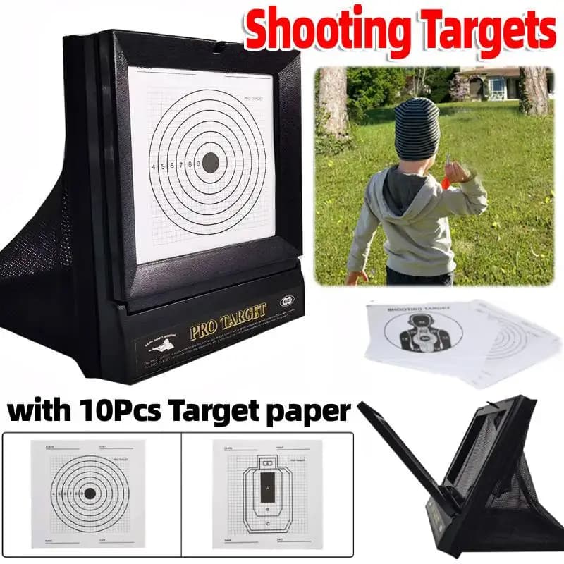 Bersagli per Airsoft con 10 Pezzi di Carta Bersaglio Sostituibile, Scatola Portatile per Bersagli da Tiro con Frecce per Pratica in Giardino