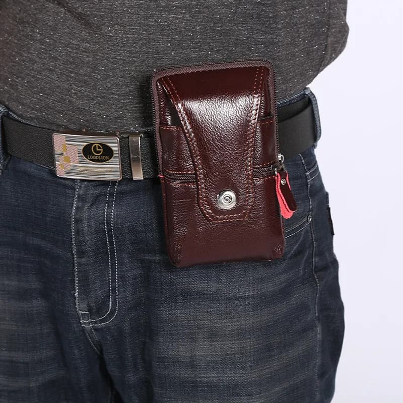 Men's Wallet Hanging In Life To Repose Cell Phone, Belt Waist Bag With Waterproof Vertical Multifunction Changer for Bovine Leather Workwear
