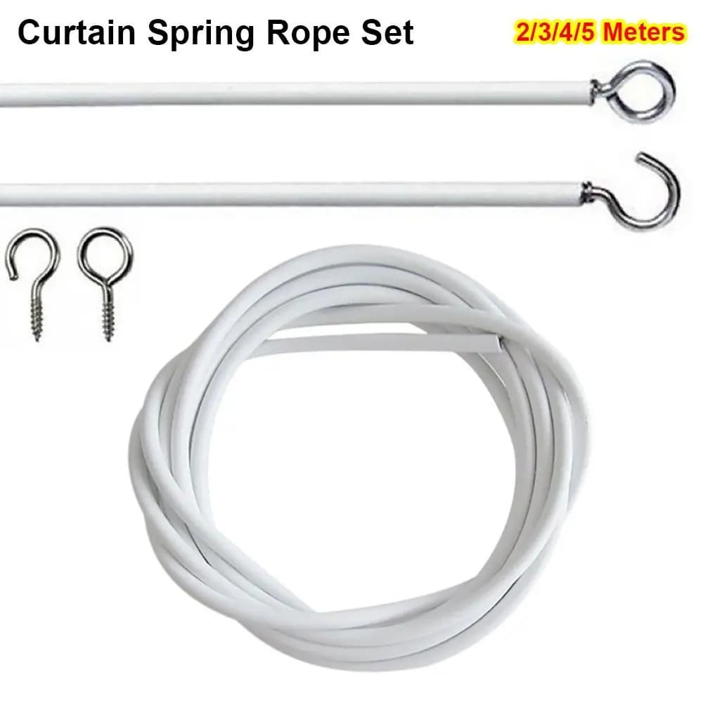 1Set New 2/3/4/5 Meters Curtain Spring Rope White PVC Steel Curtain Track Wire with HOOKS EYES Window Cord Cable Net