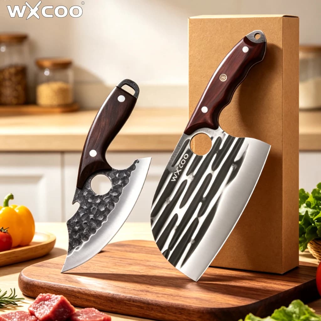 Coltello da Cucina in Acciaio Inossidabile con Manico in Legno Massiccio, Coltello da Macellaio Resistente, Perfetto per Cuochi Domestici e Familiari