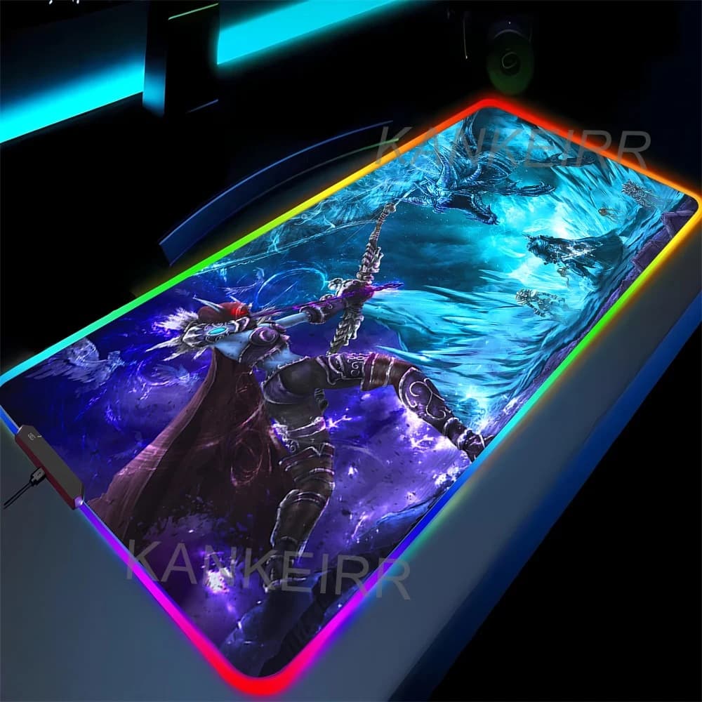 Grande Tappetino per Mouse da Gaming RGB World of Warcraft, Mousepad LED Retroilluminato per PC, Decorazione da Tavolo, Tappetino WOW con Retroilluminazione
