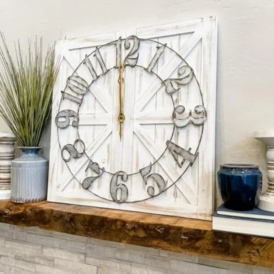 Grande orologio da parete quadrato da 24 pollici in stile rustico con finitura in legno e cartello decorativo reversibile per decorazioni rustiche per la casa