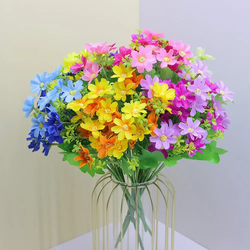Composizione Floreale Artificiale di Piccole Margherite in Seta, Fiori Realistici per Decorazioni Matrimoniali Fai-da-Te, Piante Finte per Patio e Fioriere
