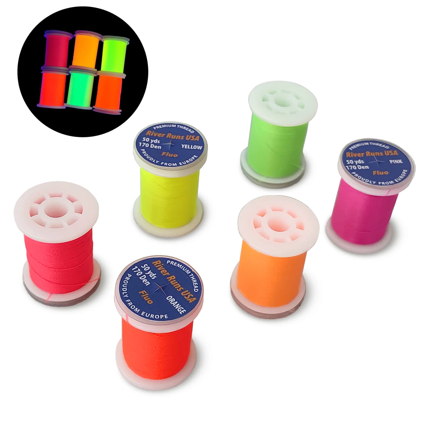 Aventik UV Fluo Fly Tying Thread 72D-290D Twisted Standard Body Thread (3/0, 6/0, 8/0) Fly Tying Material for Fishing Flies