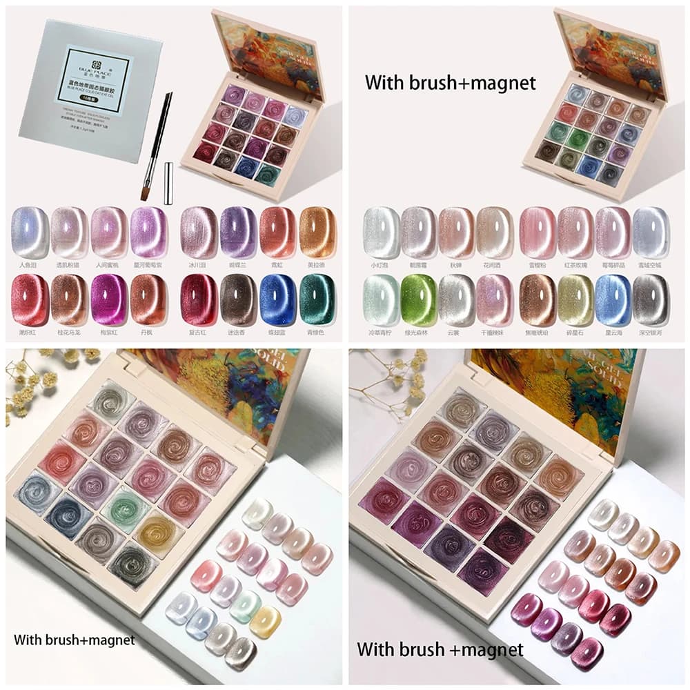 16 Colori Gel Polish Magnetico Effetto Occhio di Gatto, Crema Gel per Unghie, Palette Gel Solido per Nail Art, Gel UV