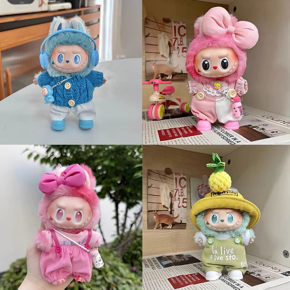 For Labubu V1 V2 V3 Clothes Vinyl Baby Clothes Lucky Loyalty Trendy Cool Strap Pants Diy Accessories Gift Customization Doll