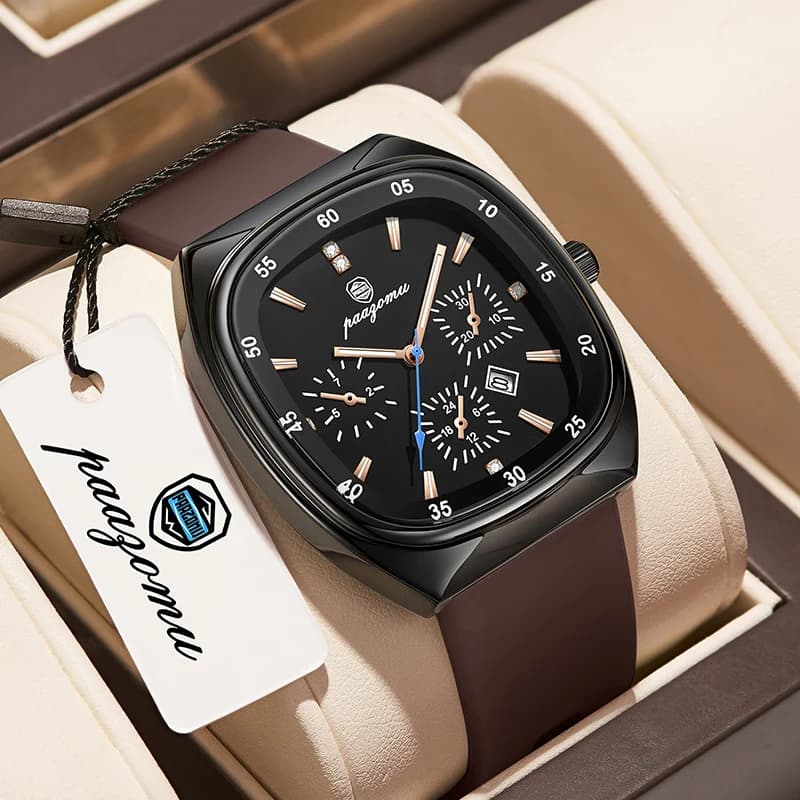 PAAZOMU Quartz luxury men's watch, men's military sports watch, waterproof, bright, with date, chronograph, silicone strap, men's watches