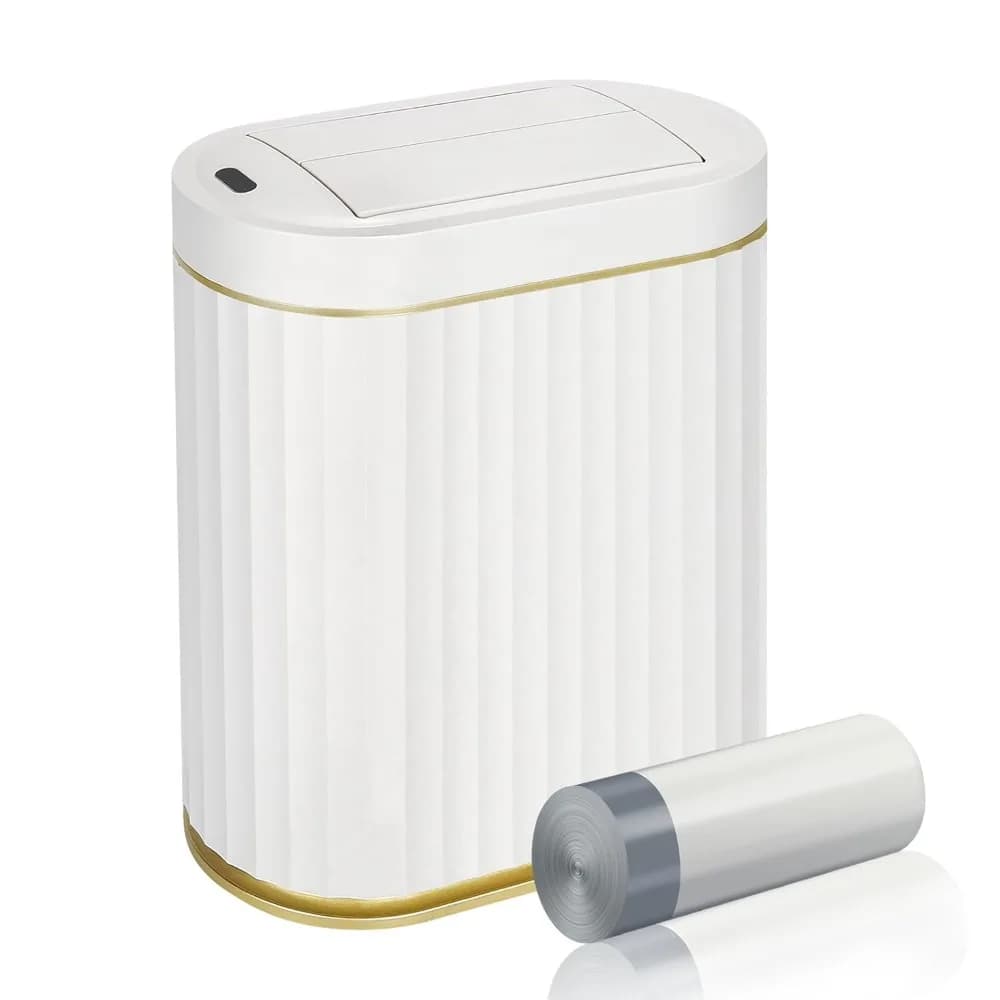 Cestino per Rifiuti con Sensore di Movimento e Coperchio Automatico per Casa e Ufficio, Bianco e Oro
