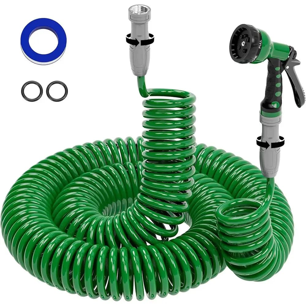 3/8" 100FT light spiral garden pipe, EVA flexible water hoses with 6 model spray nozzle for boat, greenhouse, courtyard,