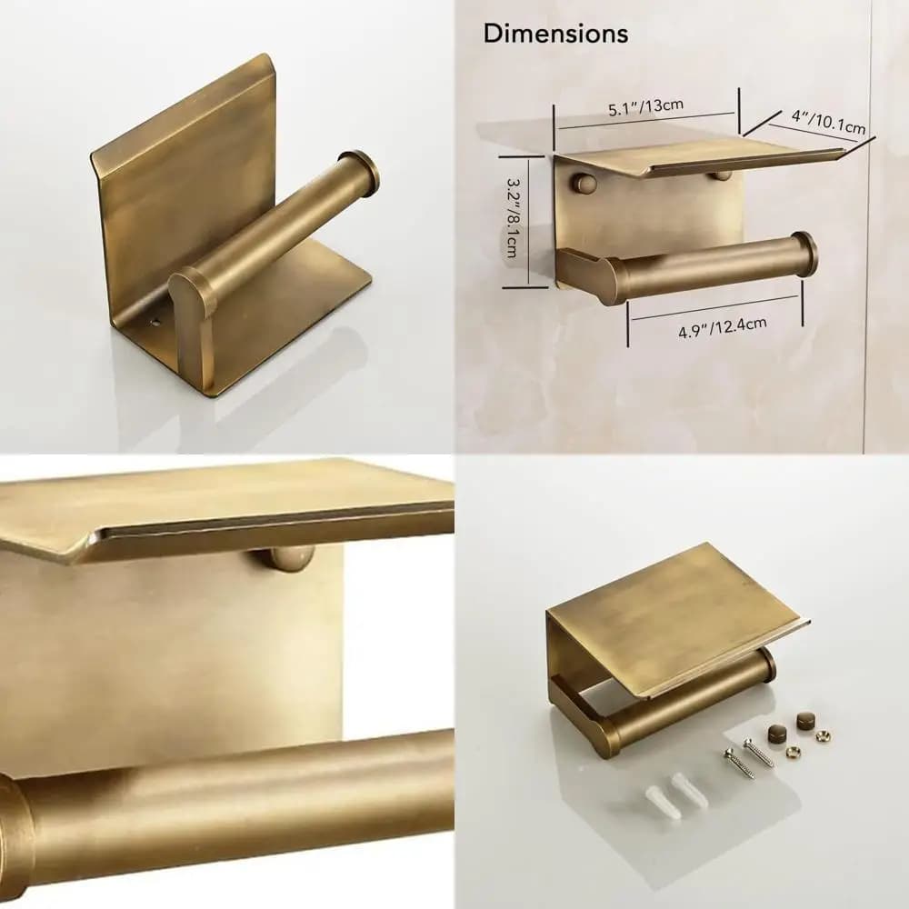 Brushed gold wall toilet paper holder with integrated smartphone support