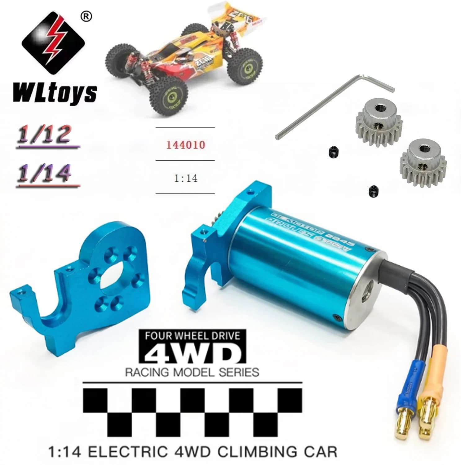 Motore Brushless 2845 144010-2004, Base Motore con Ingranaggi 144010-2006 per Auto RC WLtoys 144010 124017 124016 - Ricambio