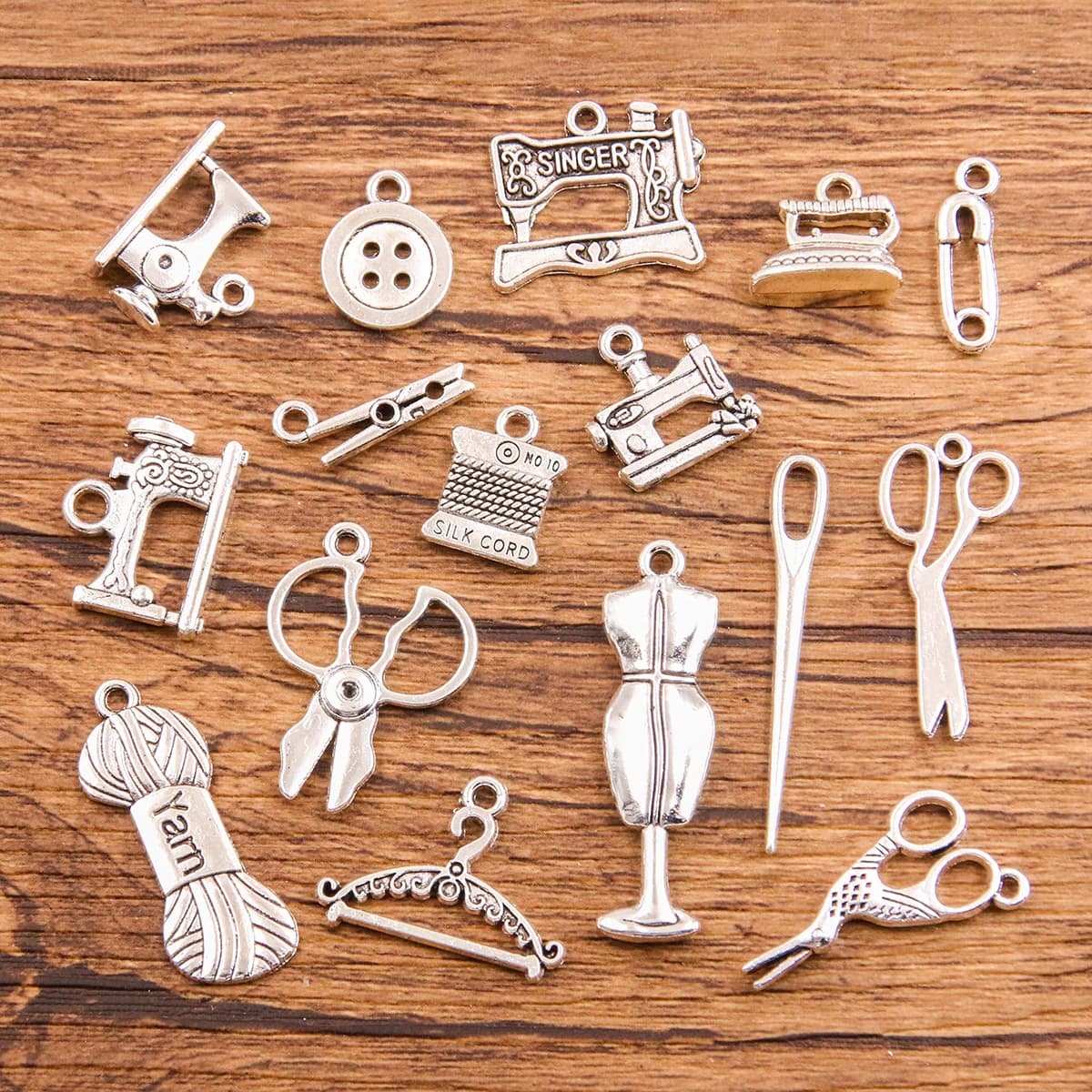 20PCS 16 Styles Mixed Alloy Sewing Toolkit Pendents and Pendants for Jewelry Creation Handmade Scissors DIY-Y Clothes Hanger Clasp