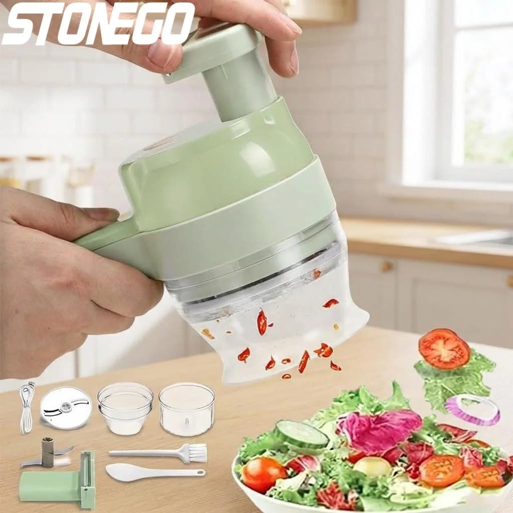 Tritatutto elettrico ricaricabile 4 in 1 senza fili per verdure, carne, aglio, cipolle, peperoni, frullatore, elettrodomestico da cucina