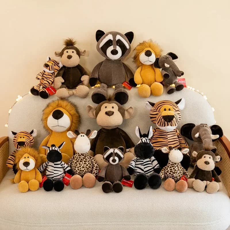 25CM Kawaii Giungla Animale Giocattoli di peluche Foresta Animale di peluche Cane Zebra Elefante Leone Volpe Giraffa Giocattoli per bambini Bambola Regalo di compleanno