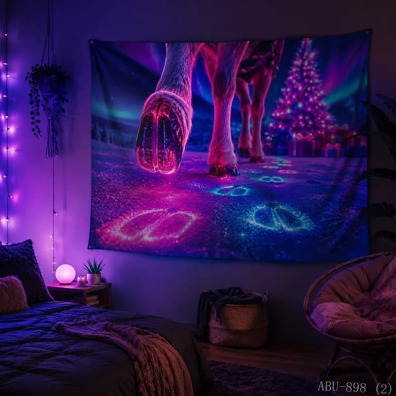 VIKAMA Aurora Snow Deer Footprints Christmas Tree Tapestry, HD Wall Background, Perfect for Christmas Room Decor